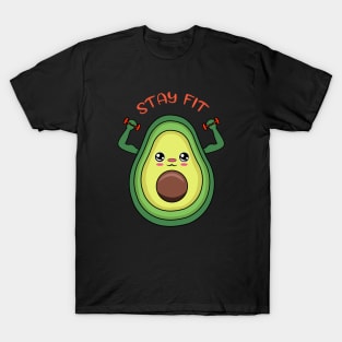 Stay Fit, cute avocado lifting weights T-Shirt